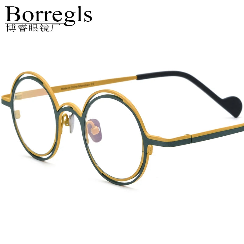 Borregls Colorful Titanium Glasses Frame Women New Designer Retro Round Eyeglasses Spectacle High Quality Optical Eyewear 857