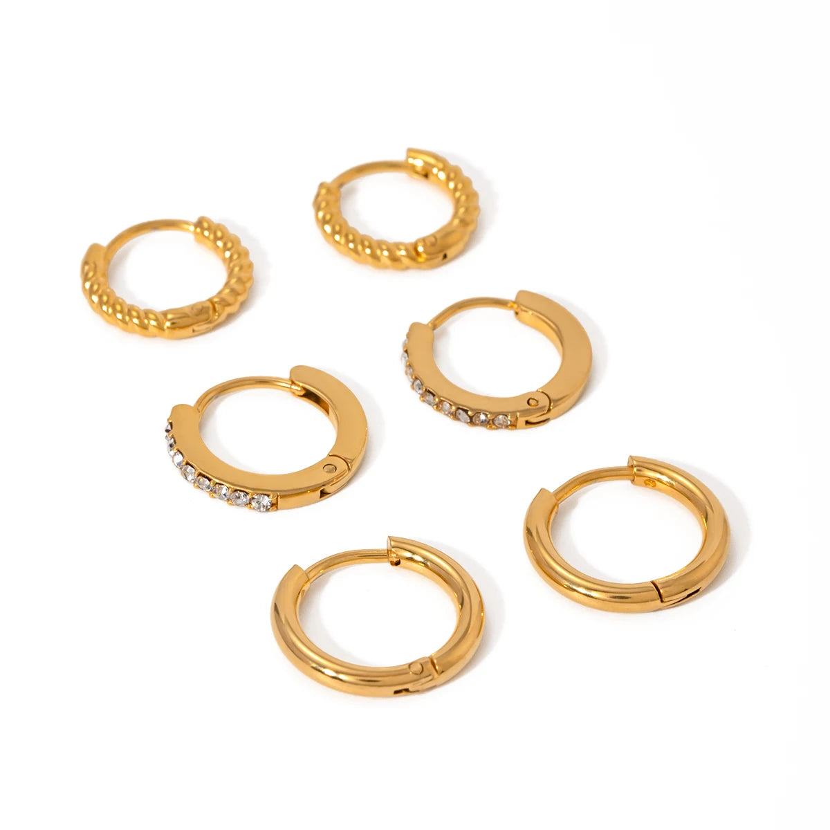 J&D Waterproof Stainless Steel Jewelry Minimalist Crystal Cubic Zircon Stone Hoop Huggie Earring Set