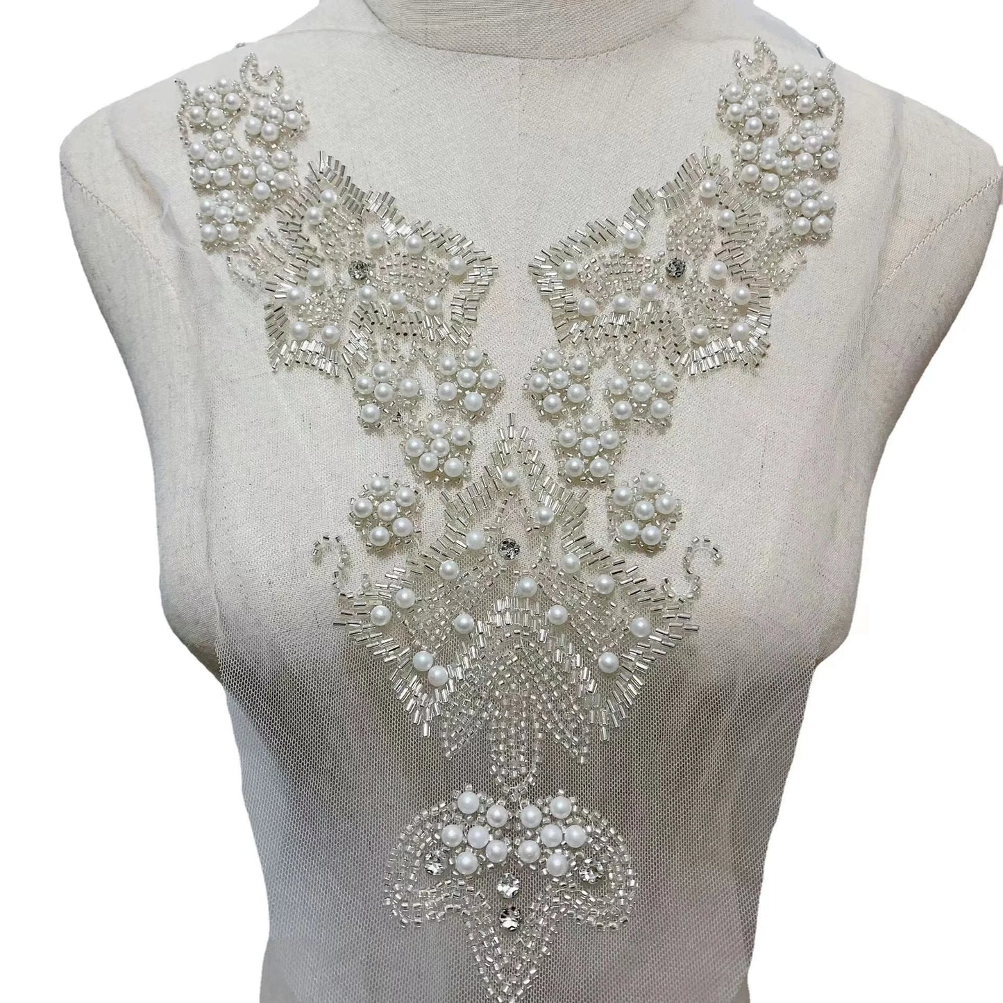 Sustainable Eco-Friendly Polyester DC4 Wedding Dance Dress Accessories Hand Embroidered Lace Collar Flower Beads Pearl