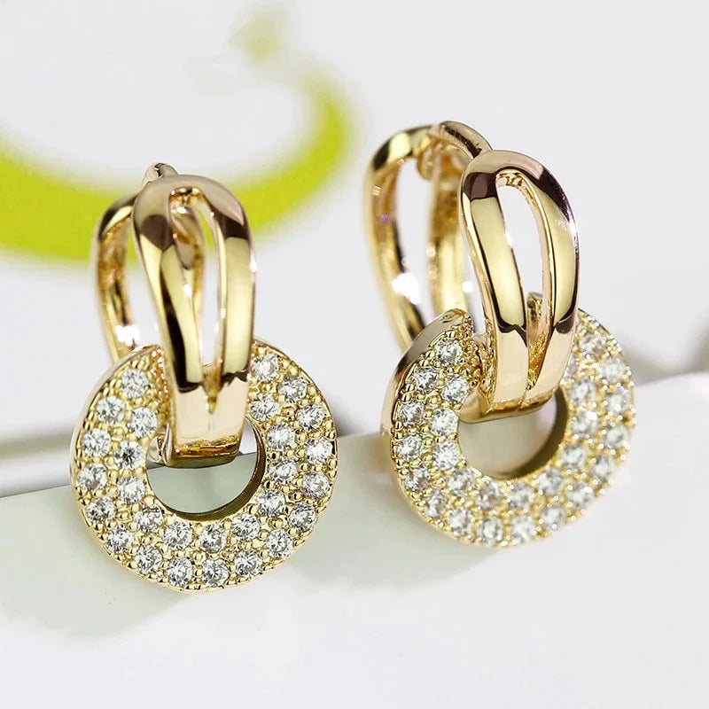CAOSHI Dazzling Double Circle Linked Earrings for Luxury Women Silver Color/Gold Color Fashion Cubic Zirconia Bridal Earrings