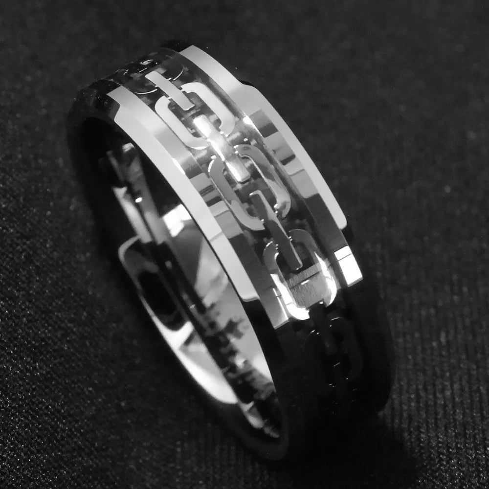 YK Light Luxury Design Personalized Geometric Hollow Chain Ring for Men's Stainless Steel Fashion Ring Custom Wholesale