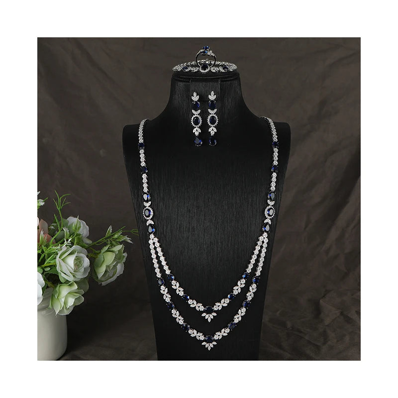 Custom Jewellery Sets Fashion Luxury Arab African White Gold Plated Bridal Jewelry Sets Party Necklace Earrings Ring Set