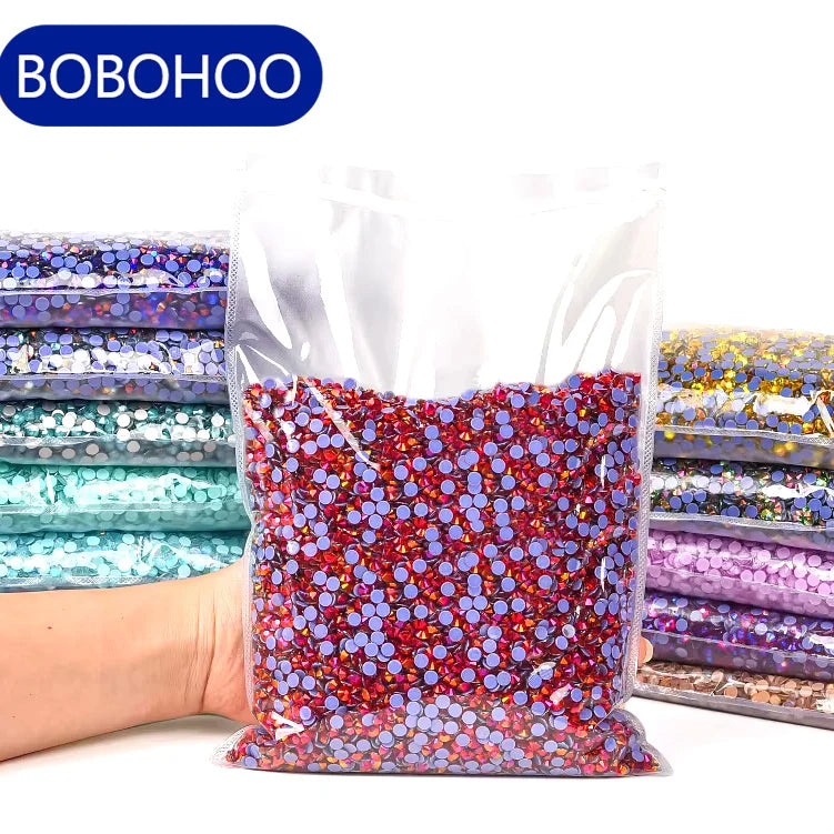 BOBOHOO Crystal Flatback Rhinestones Light Series Shinny Glass Magenta Hotfix Glass Rhinestone for Hoodie Custom Jeans Dress