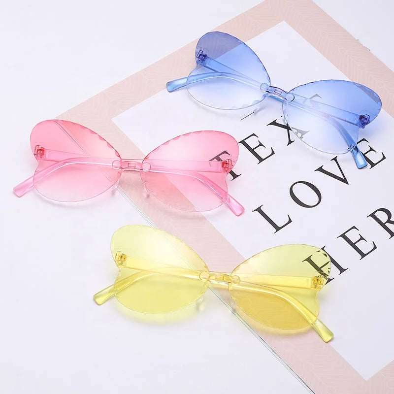 Wholesale Cheap Butterfly Boys and Girls Shades Fashion Frameless Children's Sun Glasses Custom UV400 Cute Kids Sunglasses