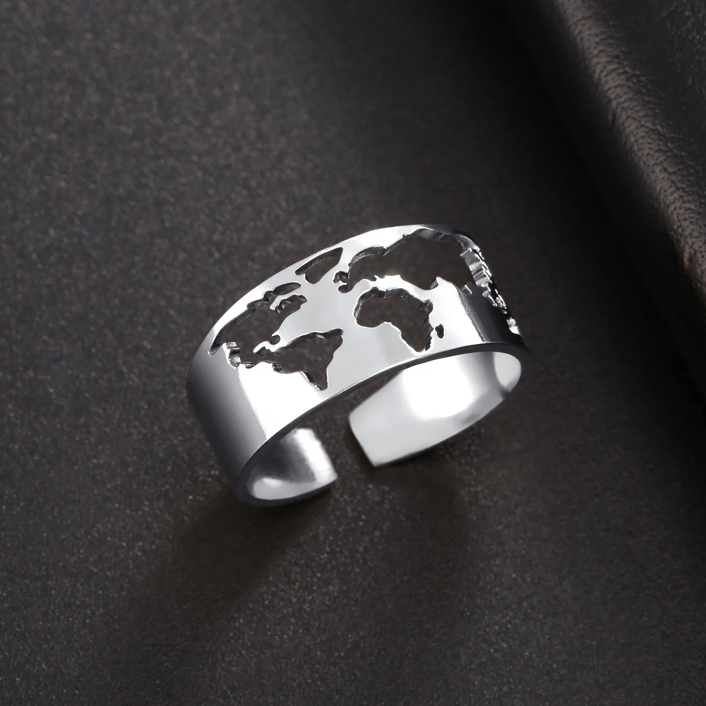 Globe World Map Open Ring Fashion Adjustable Traveler Rings Stainless Steel Jewelry Anniversary Gift for Women Men