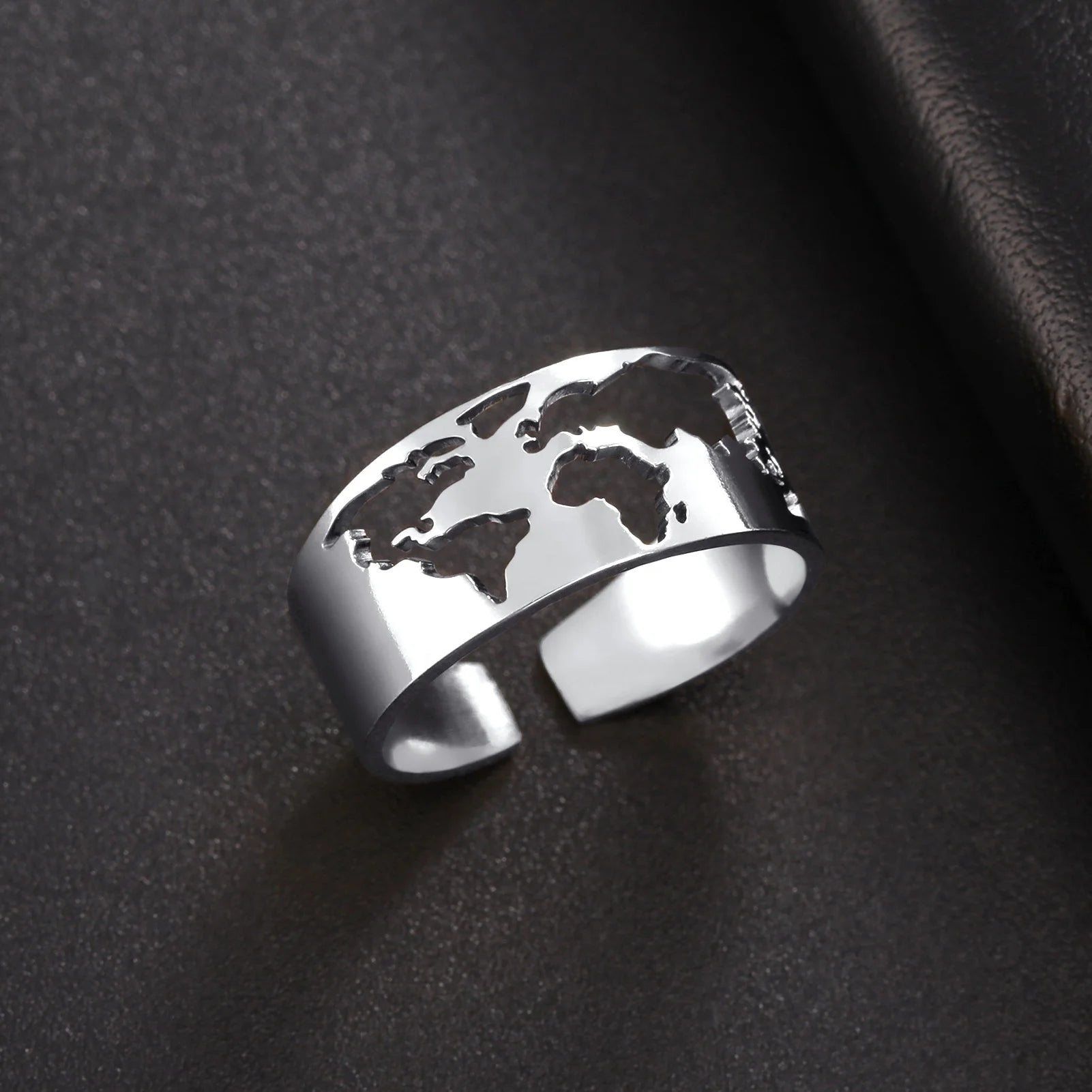 Globe World Map Open Ring Fashion Adjustable Traveler Rings Stainless Steel Jewelry Anniversary Gift for Women Men