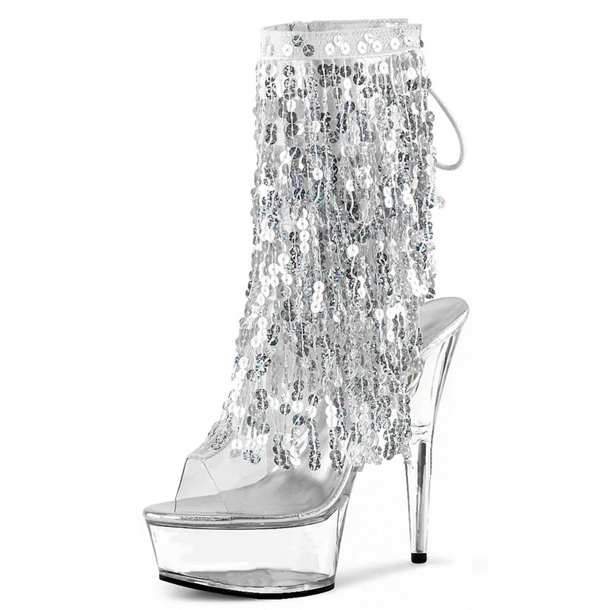 6 Inches Fashion Exotic Dancer Boot Platform Boots Bling Sequin Fringe Ankle Boots Nightclub 15cm Stripper Heels Peep Toe Got