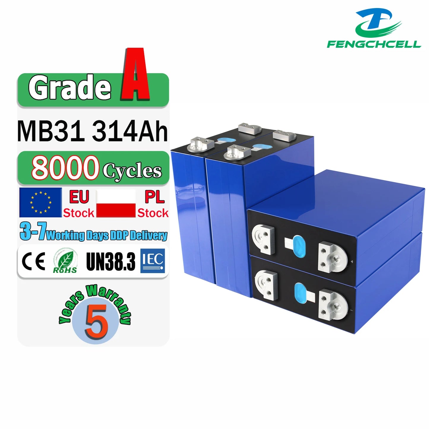 EU Stock DDP Deep Cycle Grade a LifePo4 Prismatic Battery Cell Akku  3.2V 314Ah Lithium Iron Battery for Household Power Stor