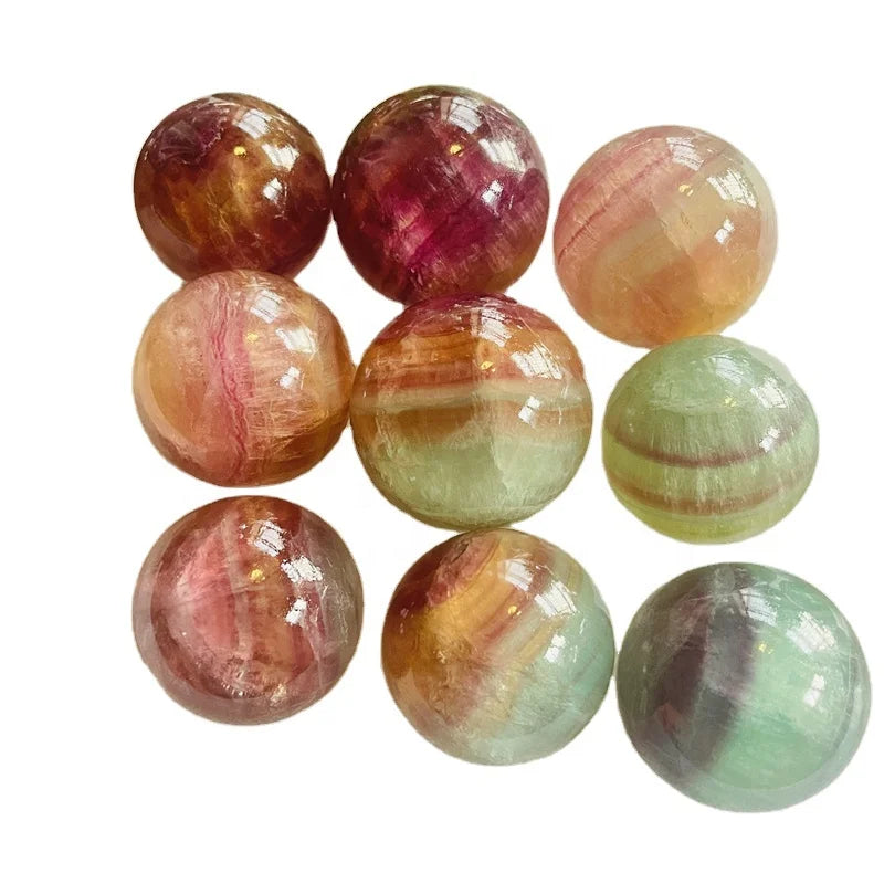 Wholesale Natural Healing Crystal Gemstone Decoration Rainbow Fluorite Ball Candy Fluorite Spheres
