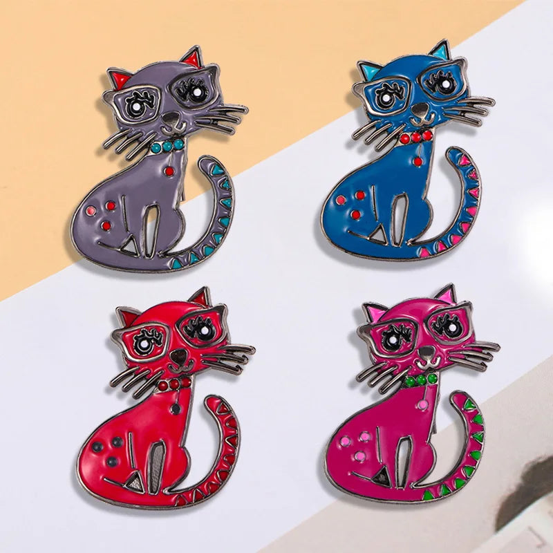 New Cartoon Personality Oil Dripping Cat Brooch Alloy Metal Animal Brooch Small Pin for Women'S Clothing Accessories Lapel Pi