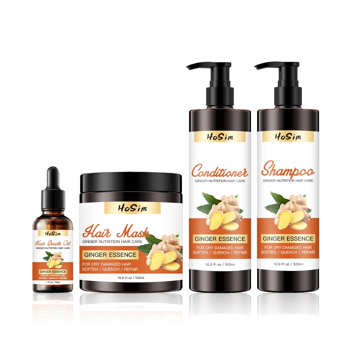 Organic Ginger Moisturizing Nourishing Leave-In Hair Care Set Shampoo Conditioner Mask Growth Oil Solid Custom Private Label