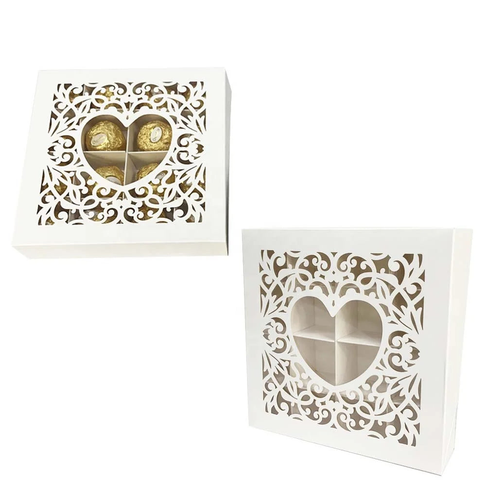 16 Grids Clear Hollow Love Heart Window Chocolate Box Sweet Candy Packaging Box for Wedding Birthday Valentine's Day Decor