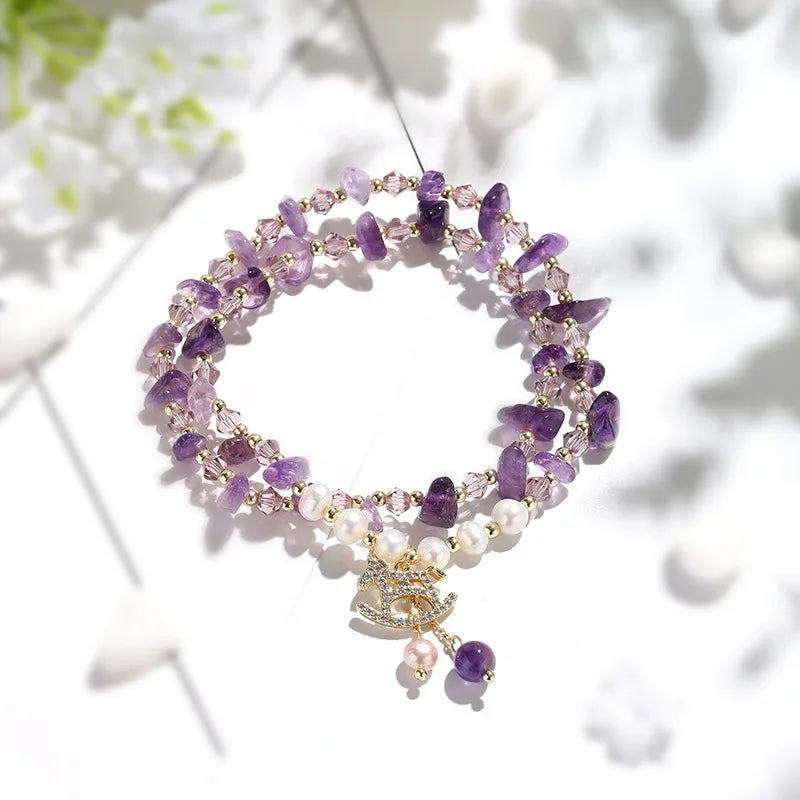 Pink Quartz Chakras Stone Beads Natural Crystal Amethyst Gold Brass Beaded Bracelets Irregularly Shaped Tibetan Buddhism Part