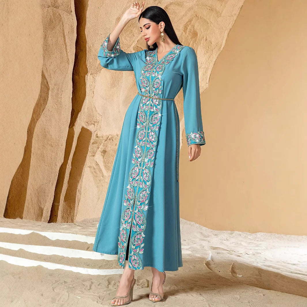 Middle East Long Sleeve Loose Rhinestone Luxury Abaya Islamic Wedding Abaya for Muslim Women