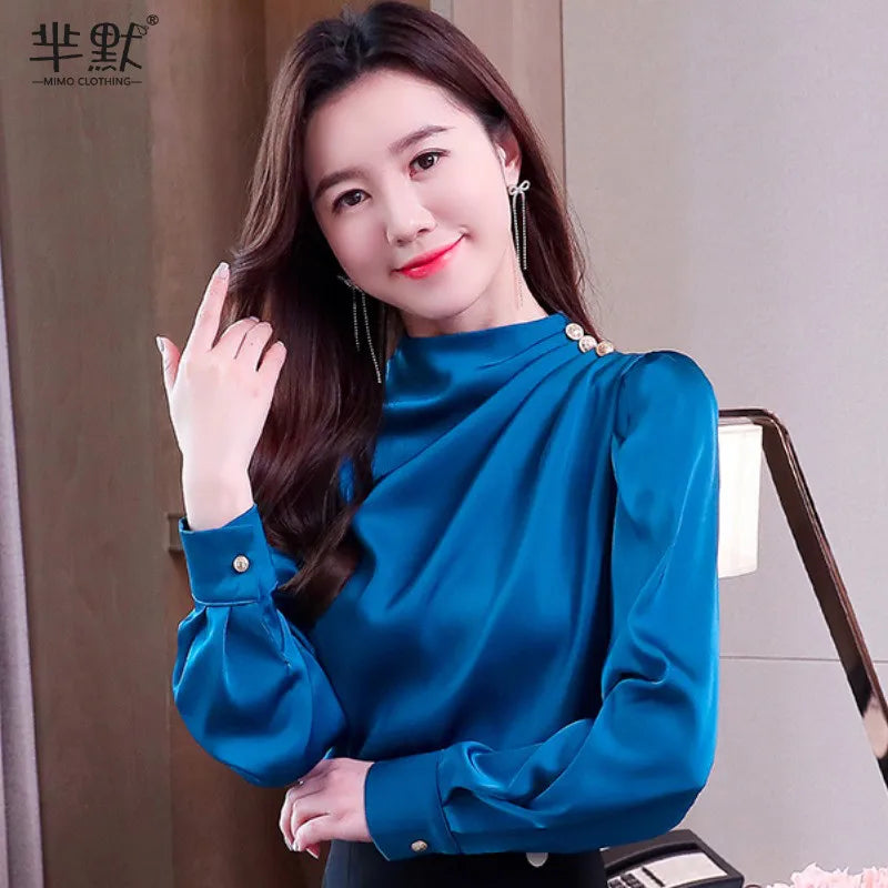 Boutique Wholesale 2026 Autumn New High-end Light Cooked Silk Acetate Satin Long Sleeved Women's Shirts