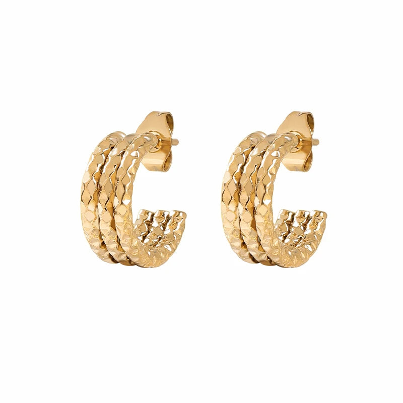HOVANCI 18K Gold Plated Stainless Steel Hollow Huggie Earrings C Shaped Chunky Thick Gold Croissant Hoop Earrings for Women
