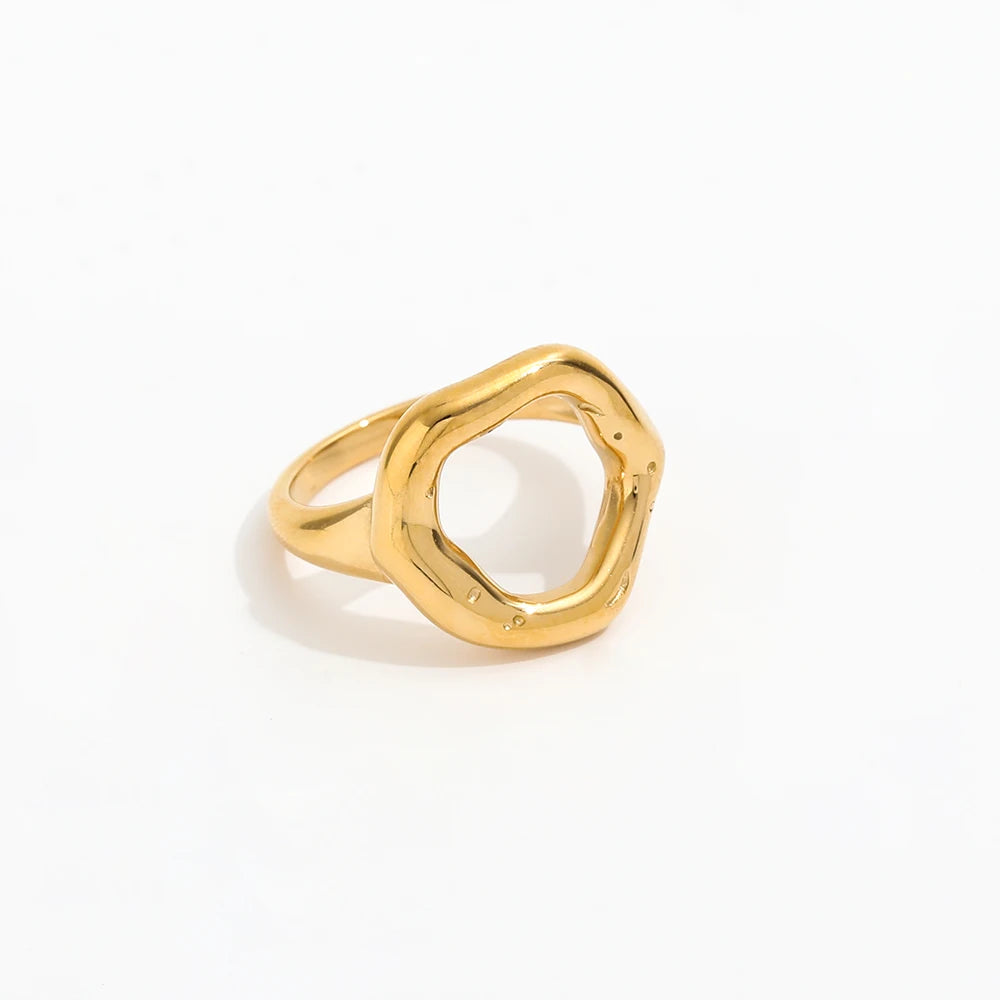 Joolim Wholesale 18K Gold Plated Big Irregular Linellae Circle Rings for Women Stainless Steel Jewelry Tarnish Free & Waterpr