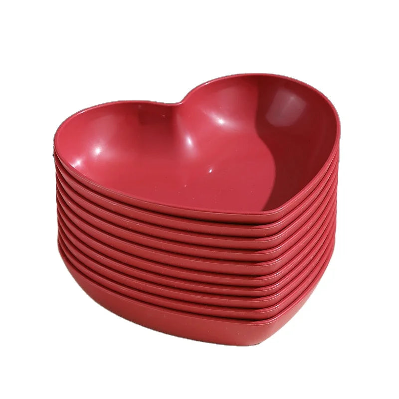 Customized 6-Inch Heart-Shaped Bamboo Fiber Salad Bowl Dishwasher Safe Cute Design for Valentine's Day Parties and Gifts