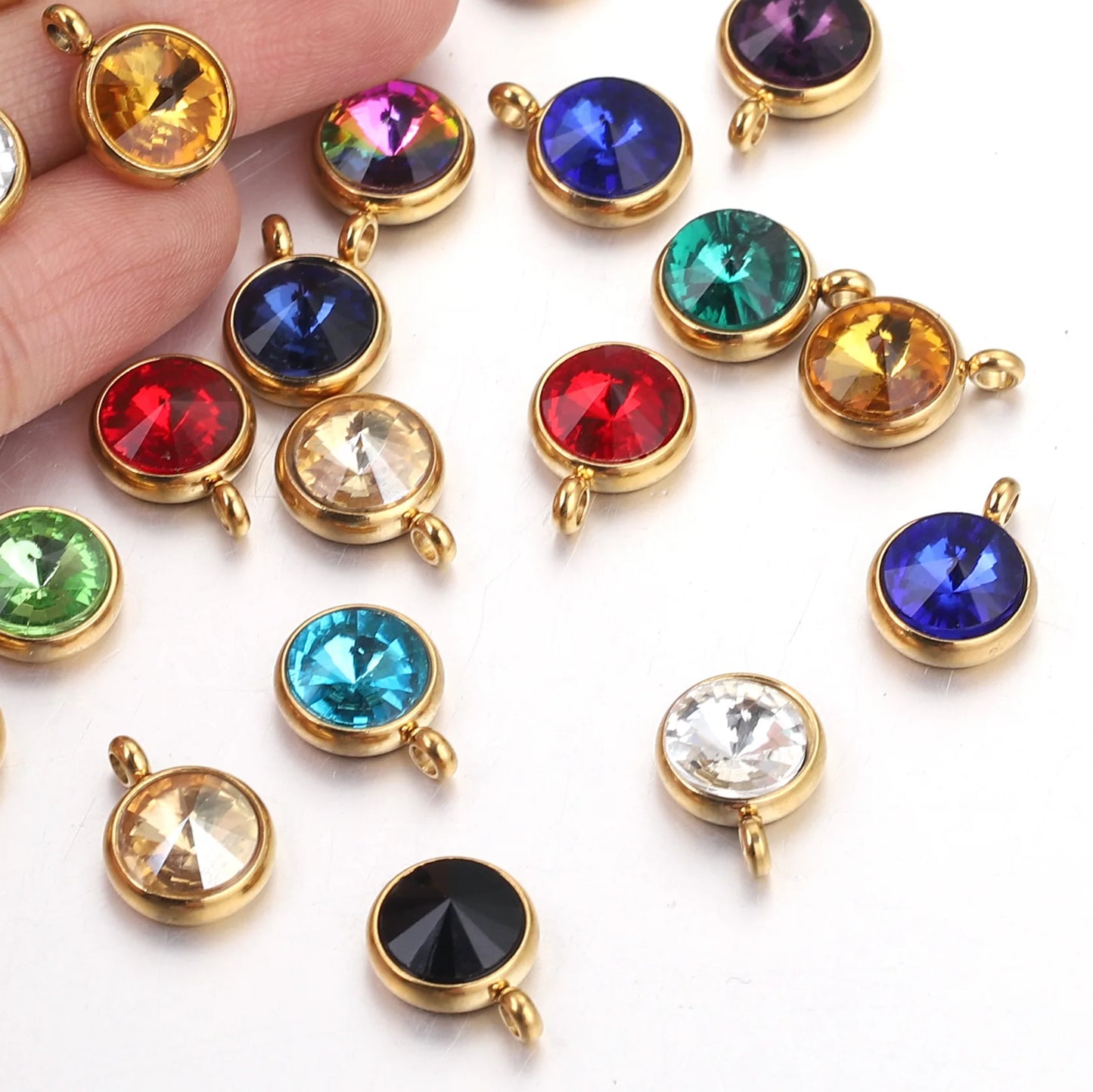 GP 10mm Stainless Steel Birthstone 3A CZ Zircon Charm Bezel Drop Pendant Accessories Lucky Stone for DIY Birthday Stone Penda