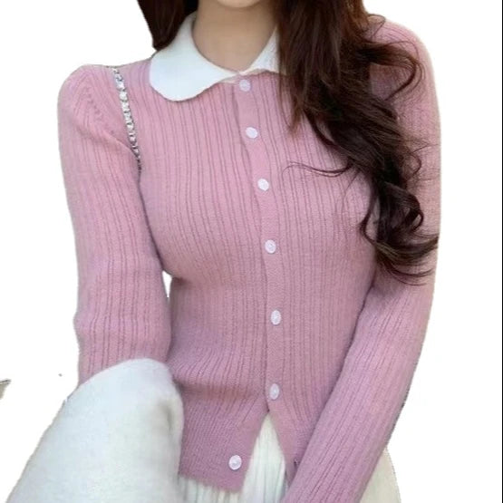Korean Knitted Small Cardigan Women's Spring and Autumn Slim Thin Jumper Bottoming Short Design Sense Niche Tops