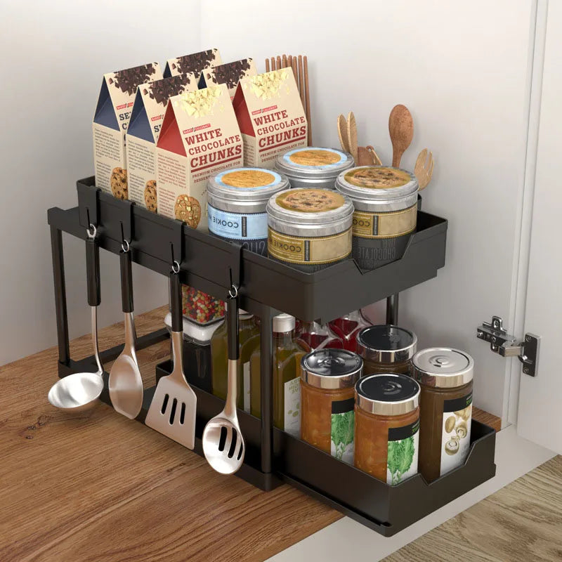 Hot Sale Double-Tier Kitchen Bathroom Spice Rack Organizer Standing Type Steel Plastic Iron Material Hot Box Vegetables Stora