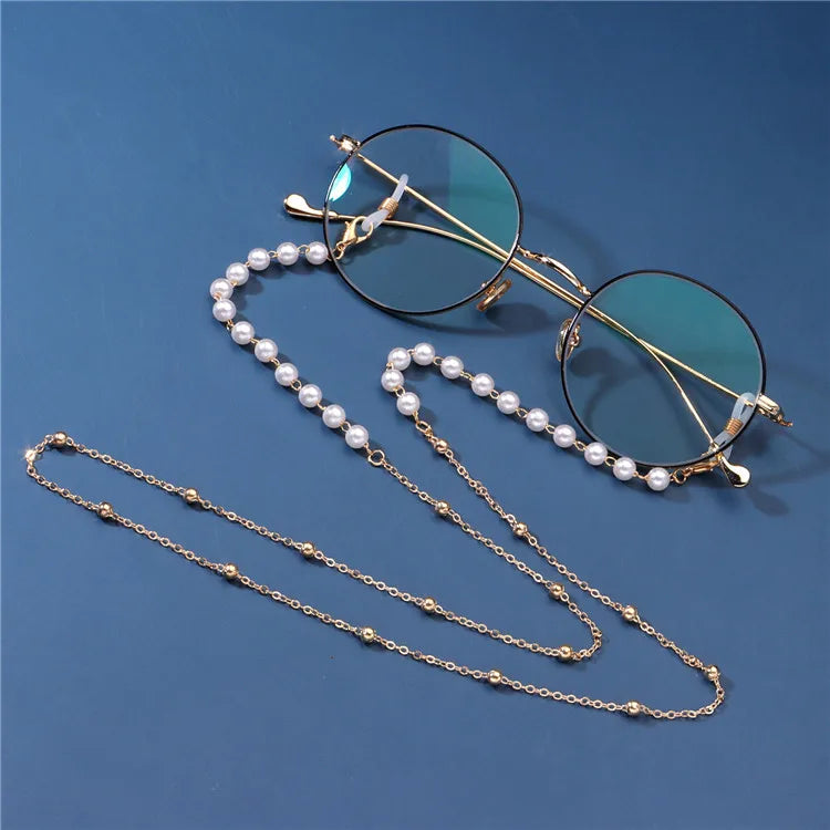 Luoyan White Pearl Metal Gold Sunglasses Chain Eyeglasses Strap Glasses Necklace Holder for Sunglasses Daily Wear