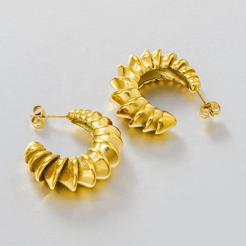 COOL Chunky Gold Plated Stainless Steel Jewelry Tarnish Free Luxury CC Piercing Stud Earrings for Women