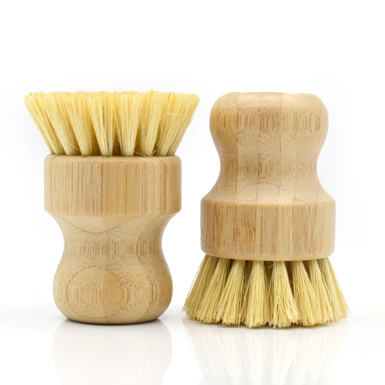 Hot Sale Sisal Fibre Scrub Washing Pot Brush Portable Bamboo Palm Dish Brush for Kitchen
