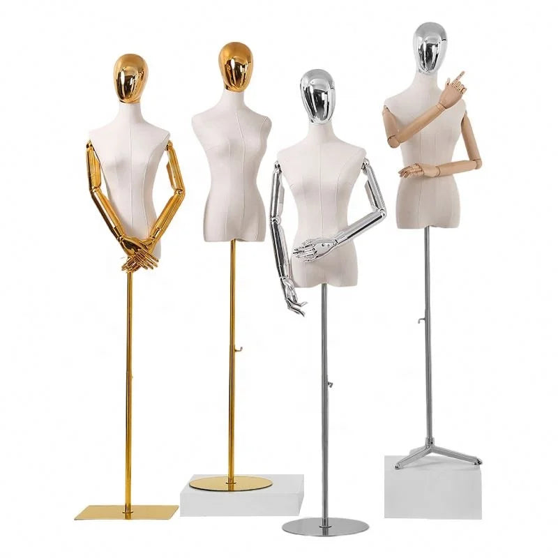 Adjustable Half Dress Form Dummy Mujer Women Clothes Display Mannequin Silver Chrome Gold Linen Female Mannequin Half