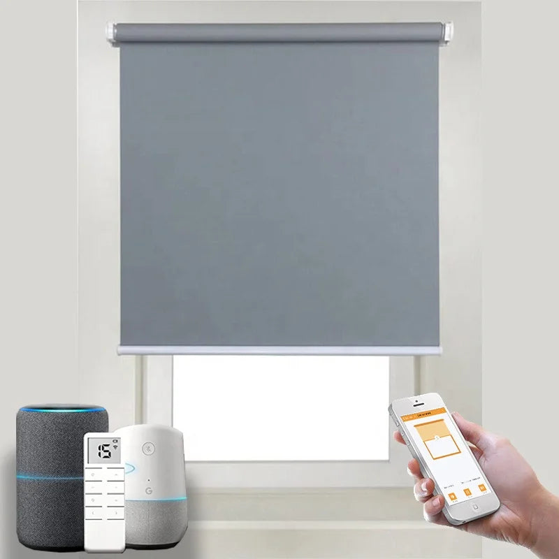 Blackout Roller Blinds Motorized Google Alexa Polyester Smart Remote Control Roller Blind