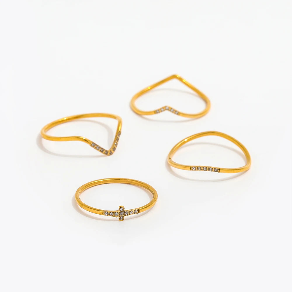 Fenny 18K Gold Plated Super Fine Geometric Irregular Zirconia Heart Arrow Ring Stainless Steel Wholesale Jewelry Form Women