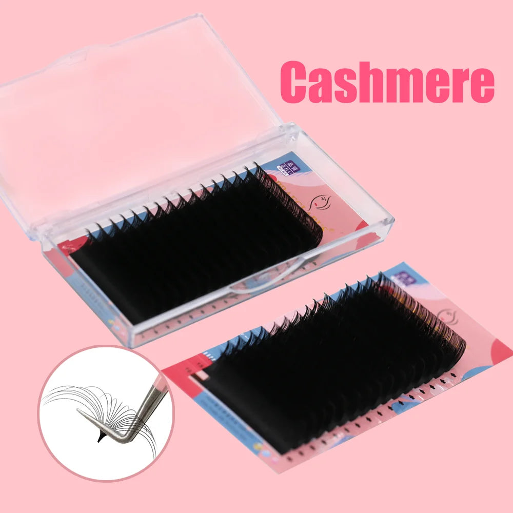 Matte Black Handmade Eyelash Extensions Premium Single Classic Lashes in Mixed Length Synthetic Hair 16 Rows BC Curl Boxed