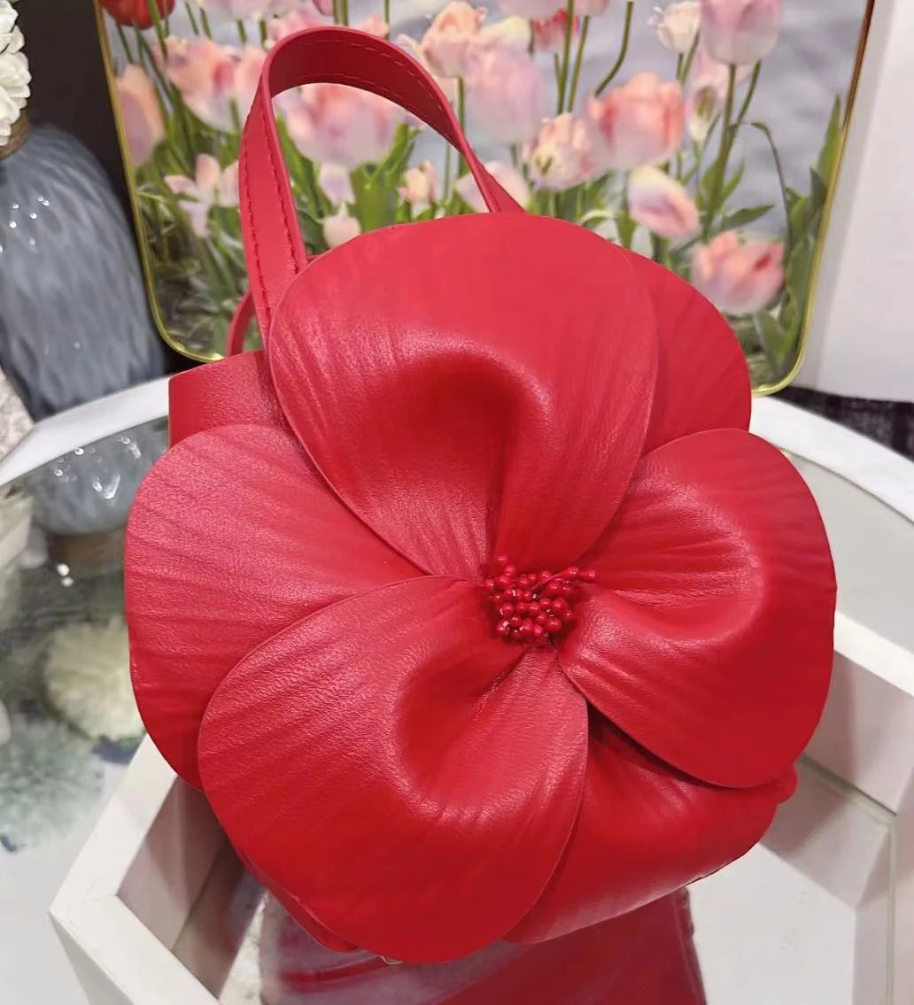 New Arrival Trendy Women Chic Mini Tote Bag with Big Flower at Front Lady Fantastic Evening Party Bag Purse New