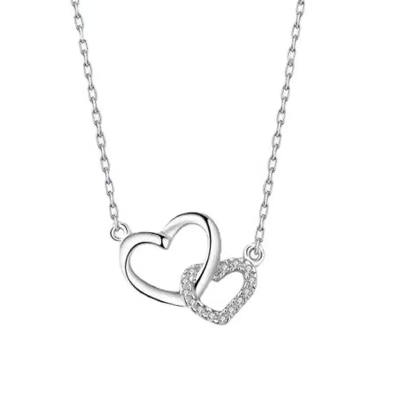 Double Ring Heart Design Tender And Sweet Pendant Necklace With Cubic Zirconia