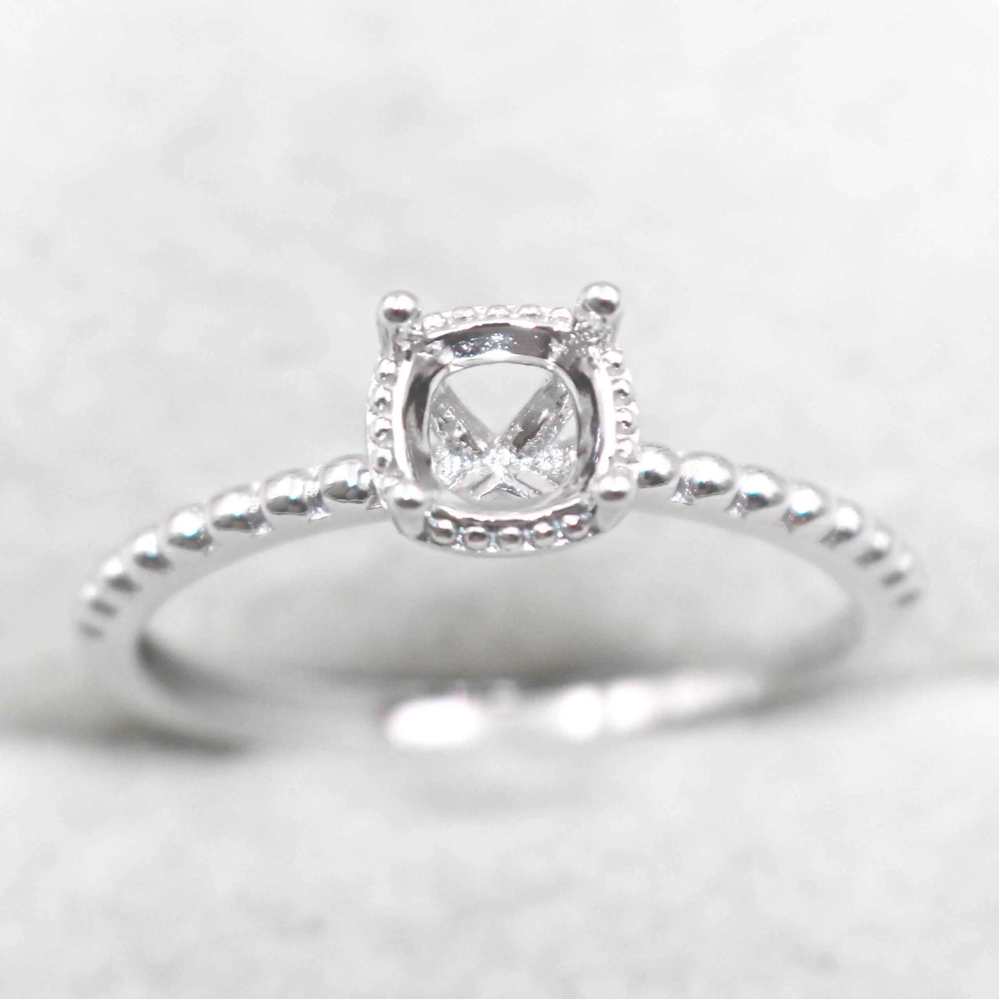 Sterling Silver 5*5mm Semi Mount Ring Square Shape Empty Frame Blank Claws Setting S925 Base Without Center Stone for Inlay D