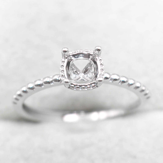 Sterling Silver 5*5mm Semi Mount Ring Square Shape Empty Frame Blank Claws Setting S925 Base Without Center Stone for Inlay D