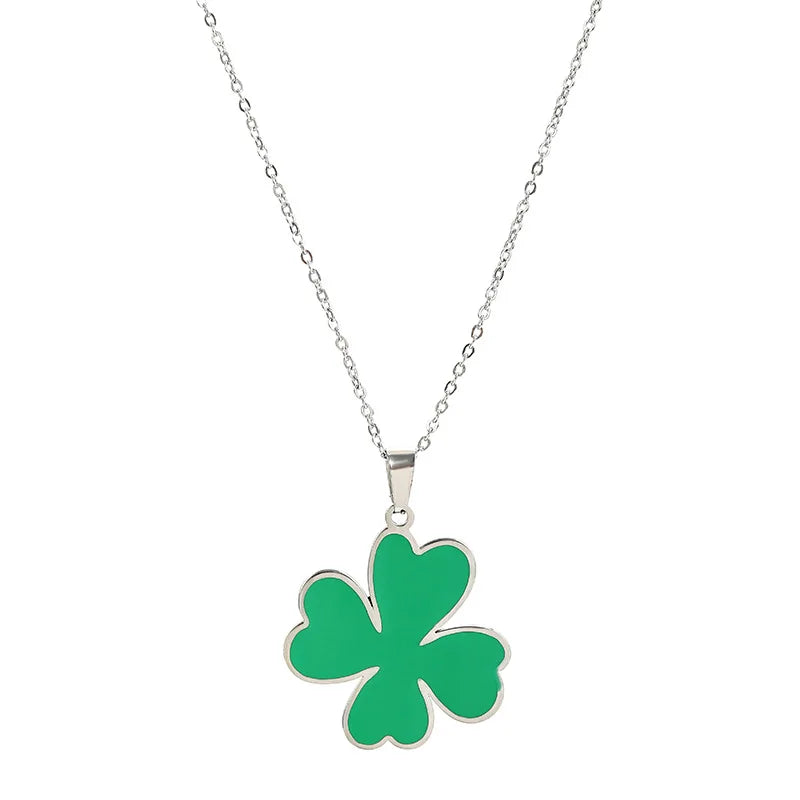 New Arrival Stainless Steel Green Four Leaf Clover Necklace for Women