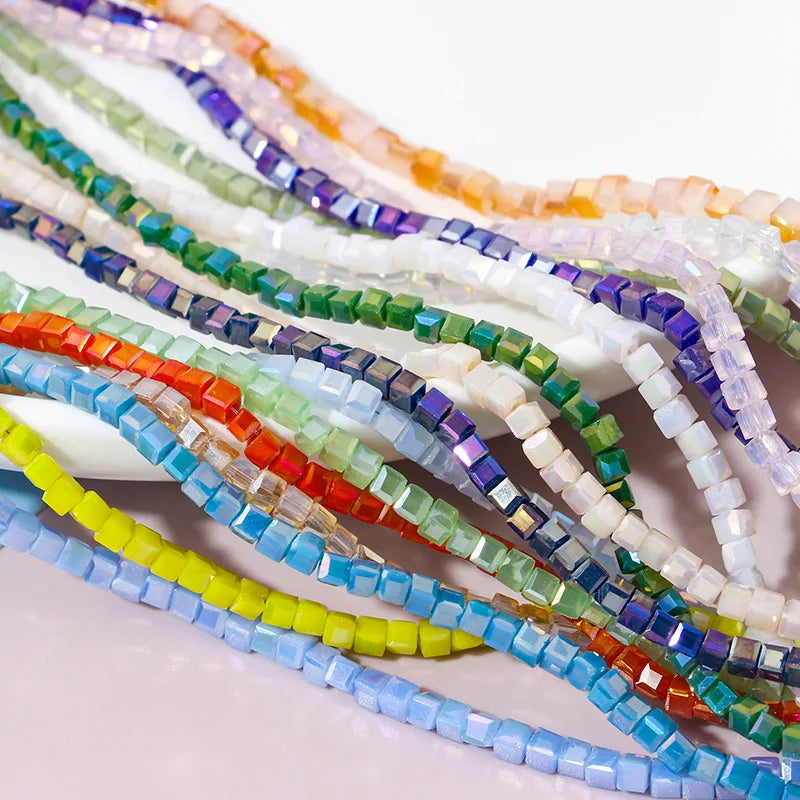 JC Crystal Small Sizes Ab Opaque Colors Crystal Cube Beads for Jewelry Making Faceted Shiny Glass square Crystal Beads
