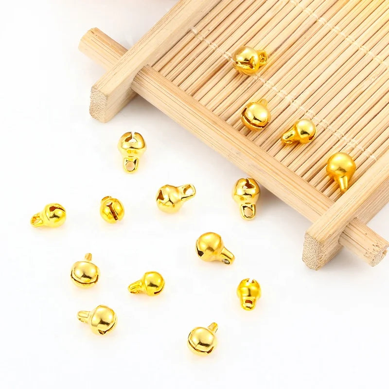 6mm 18KGold Hanging Christmas Tree Ornaments Decorations Party Stainless Steel Jingle Bells Beads Charms  DIY Accessories