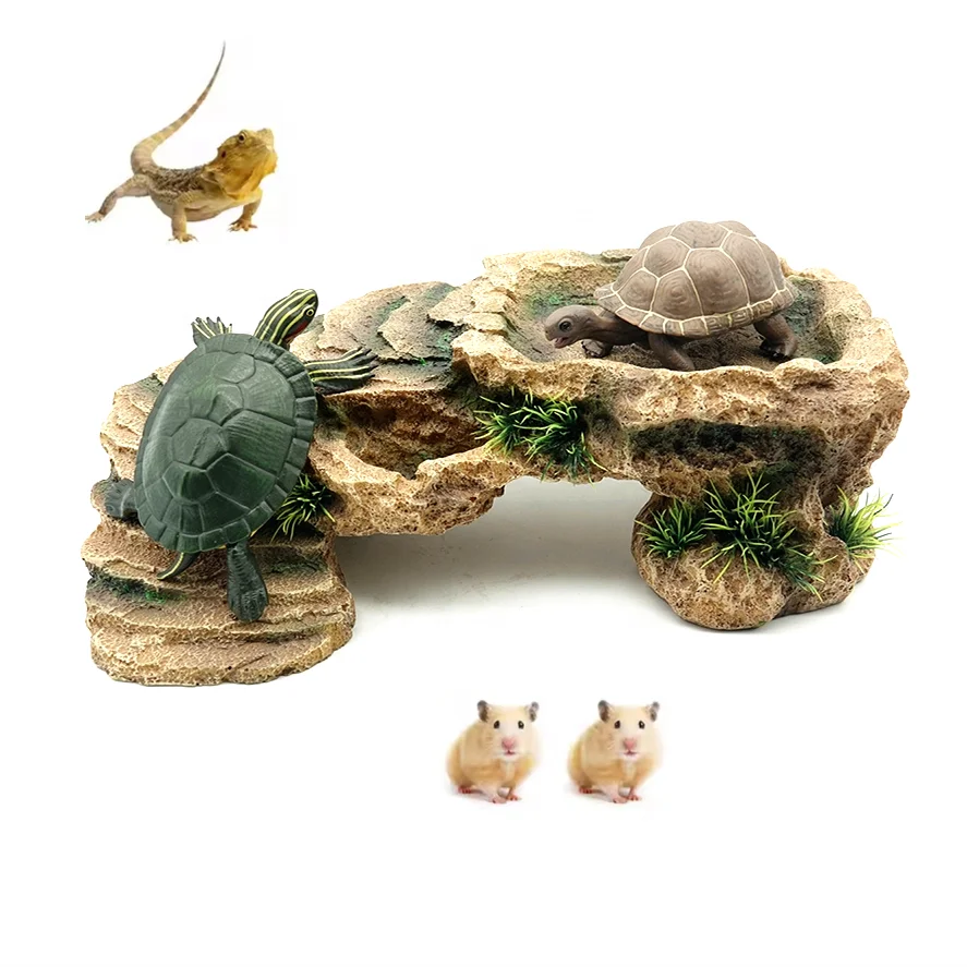 Resin Simulation Stone Turtle Terrace Aquarium Supplies Fish tank Resin Crafts Landscaping Decoration Climbing Pet Shelter
