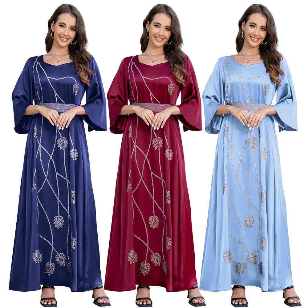UNI Fashionable Design Special Neck High Waisted Loose Sleeves Long Dress Abaya Women Muslim Dress