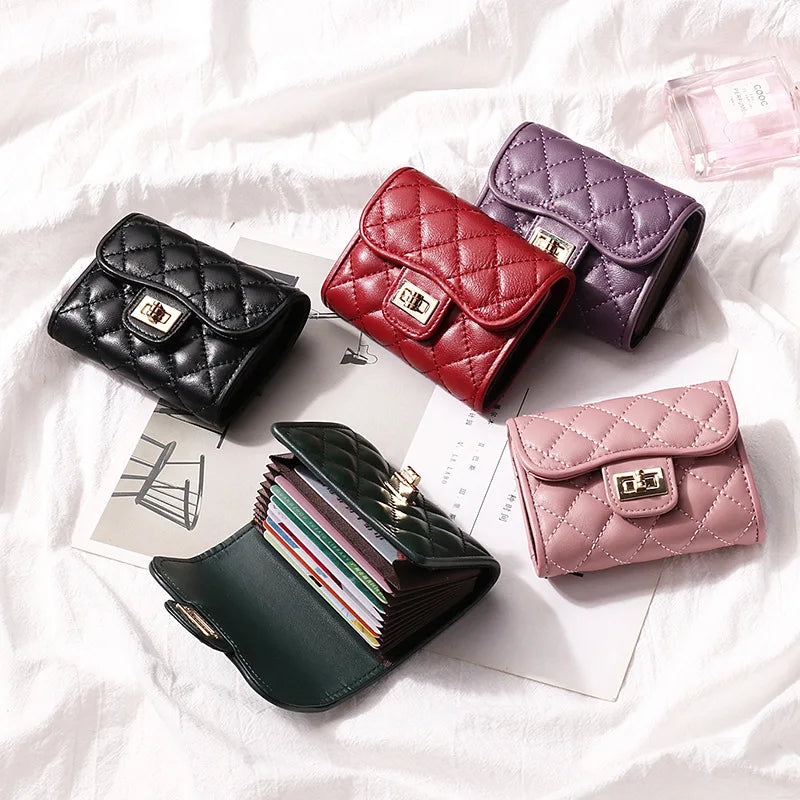 Simple Sheep Card Bag Women Genuine Leather Buckle Multi-Slot Diamond Embroidered Thread Card Holder Luxury Card Holder