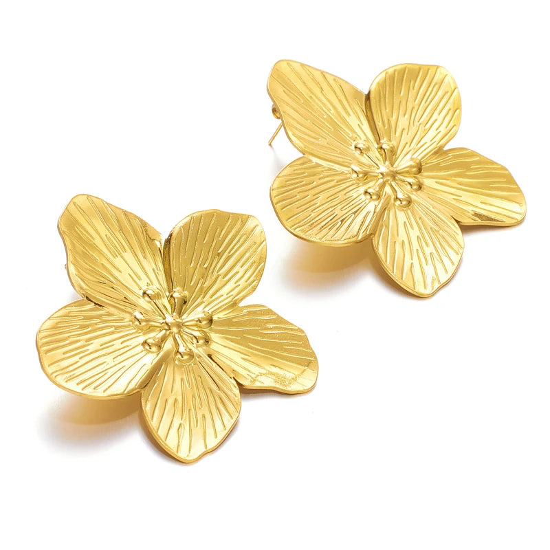 Non Allergic Fashion Gift Jewelry Earrings Sweat Resistant 316L Stainless Steel 18K Gold PVD Flower Stud Earrings for Women
