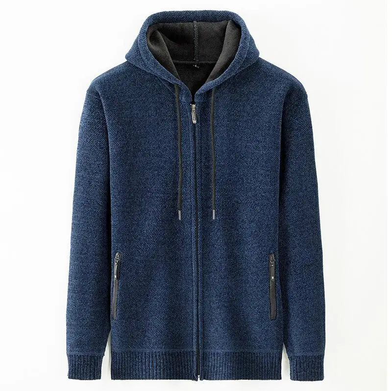 Winter Thick Men's Knitted Sweater Coat Long Sleeve Cardigan Fleece Full Zip Male Causal Plus Size Clothing for Autumn