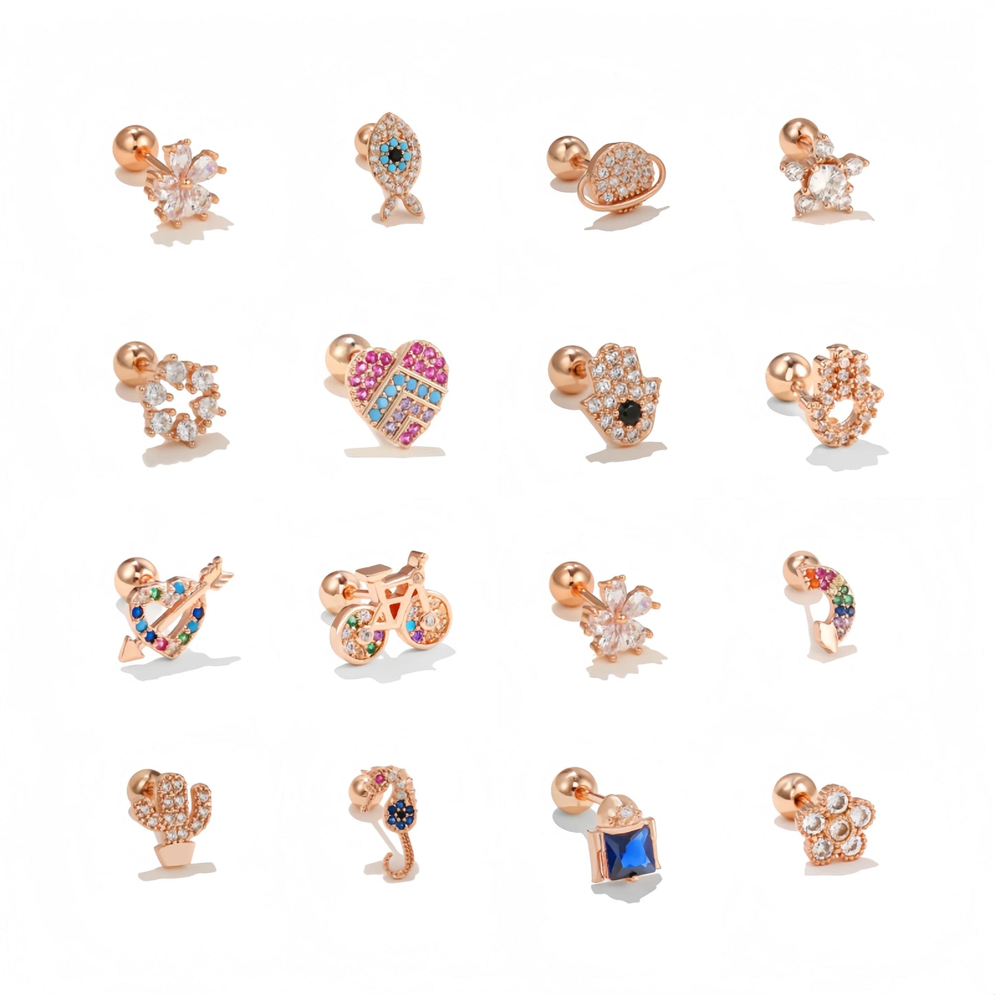 Wholesale Rose Gold Plated Small Stud Earrings Ear Bone Nails Exquisite Piercing Female Ear Jewelry New Trend Zircon Earrings