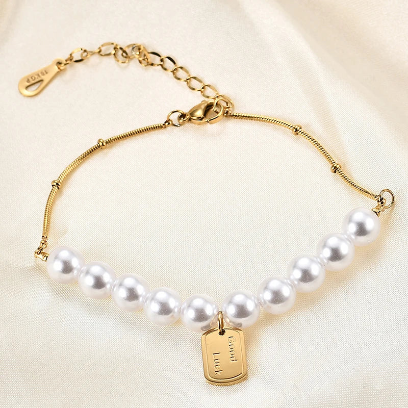 European American Hot Selling Stainless Steel Bracelet Good Luck Pearl Bracelet Fashion Snake Bone Chain Bracelet for Girls