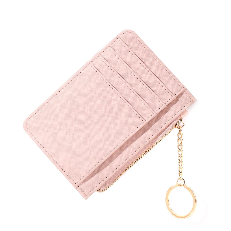 Stylish Lightweight Leather Card Case Small Credit Card Wallet Slim Front Pocket Wallet Women Credit Card Holder with Keychai