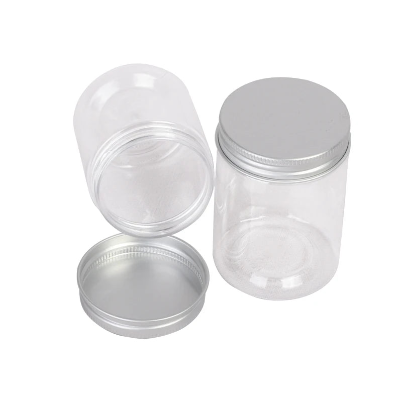 Clear 100ml 140ml PET Plastic Jars With Aluminum Lids for Food Packaging of Cookies Candies Snacks Sugar