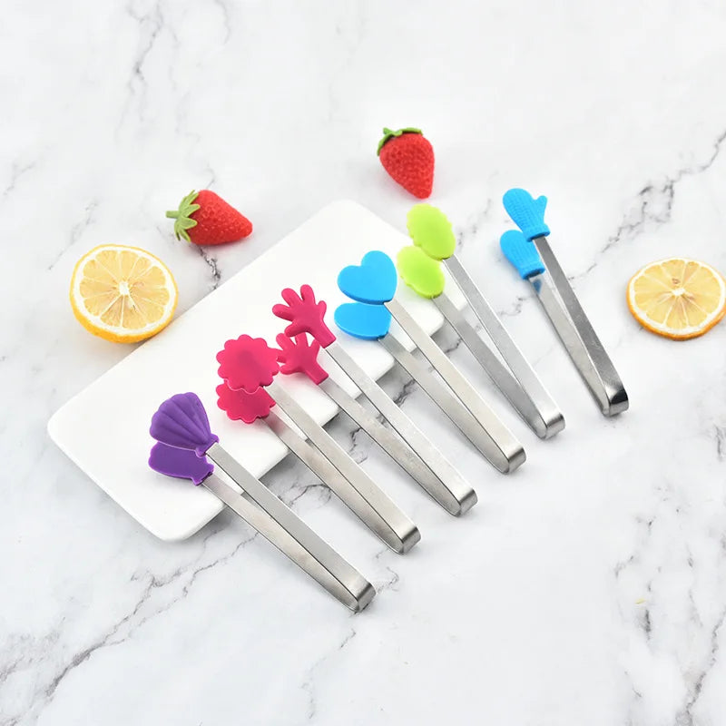 Mini Stainless Steel Silicone Rubber Food Tongs for Cooking & BBQ Dishwasher Safe Food Grade Serving Tongs
