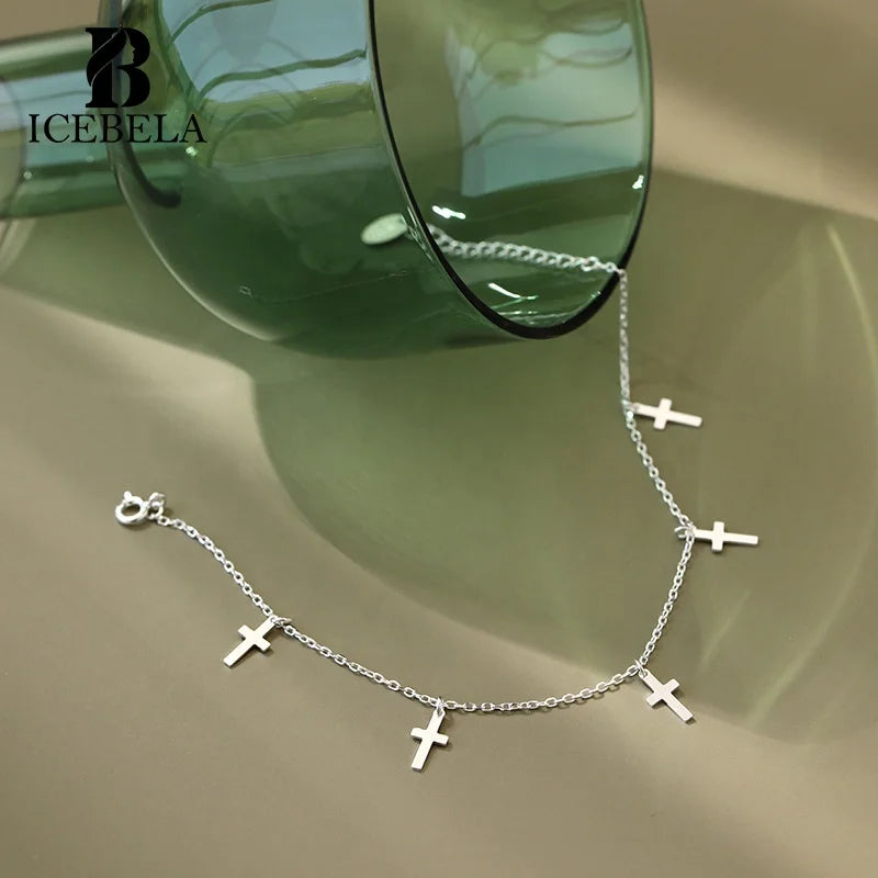 ICEBELA Fine Jewelry Multi Layer Chain Anklets Rhodium Plated Anklet Leg Chain Cross Anklet Beach Foot Jewelry for Women